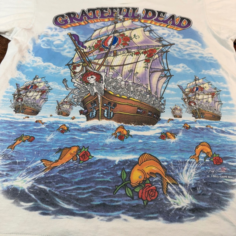 Vintage Liquid Blue Grateful Dead Ship of Fools Fall Tour 1994 White T-Shirt L - Picture 2 of 8
